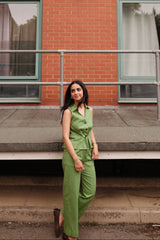 Green Linen Waist Coat Set