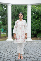 White Floral Fusion Kurta Set for women's