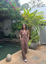 Brown Linen Waist Coat Set- Inchingindia