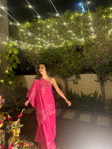 Hot Pink Hand Embroidered One Shoulder Set