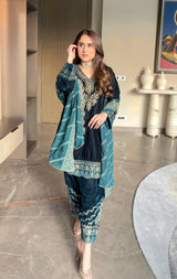 Aafreen Teal Blue Velvet Embroidered Set