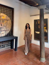 Brown Linen Waist Coat Set- Inchingindia