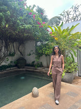 Brown Linen Waist Coat Set- Inchingindia