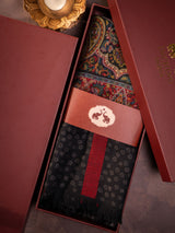 Black wool shawl with red stripe in gift box