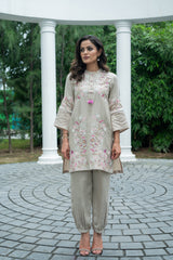 Beige Floral Fusion Kurta Set for women