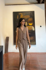 Brown Linen Waist Coat Set- Inchingindia