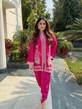 Hot Pink Paisley Embroidered Dhoti Set- Inching India
