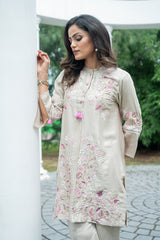 Beige Floral Fusion Kurta Set for women