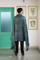 Teal Blue Floral Mandala Wool Shawl – Women's Wedding & Festive Shawl