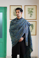 Teal Blue Floral Mandala Wool Shawl – Women's Wedding & Festive Shawl