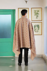 Beige Melange Floral Embroidered Shawl for Men