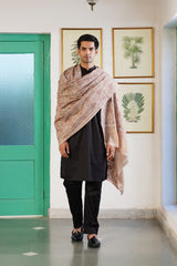 Beige Melange Floral Embroidered Shawl for Men
