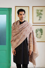 Beige Melange Floral Embroidered Shawl for Men