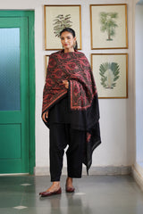 Fine Embroidered Kashmiri Shawl Gift Box – Black Multicolor Paisley Wool Shawl