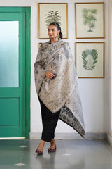 Grey Peacock Floral Woven Shawl for Women