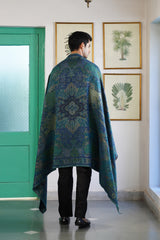 Peacock Blue Green Paisley Woven Shawl for Men