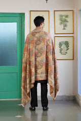 His & Her Woven Deep Red and Beige Shawl Set – Jacquard Shawls for Wedding Gifting