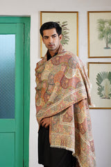 His & Her Woven Deep Red and Beige Shawl Set – Jacquard Shawls for Wedding Gifting