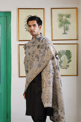 Grey Peacock Floral Woven Shawl for Men
