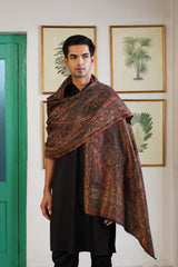 His & Her Kaani Jacquard Shawl Gift Set – Gold Black & Purple Blue Double-Sided Stoles| Wedding Gift for Couples