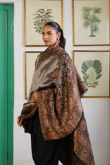 Bronze Shimmer Paisley Border Woven Shawl for Women
