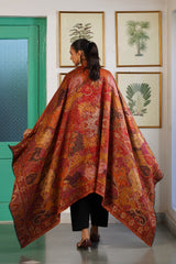 His & Her Woven Deep Red and Beige Shawl Set – Jacquard Shawls for Wedding Gifting