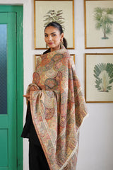 His & Her Woven Deep Red and Beige Shawl Set – Jacquard Shawls for Wedding Gifting