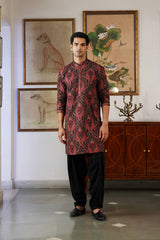 Maroon Paisley Embroidered Kurta with Black Patiala Pants