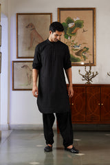 Black Self Kurta and Patiala Pants with Classic Motif Stole