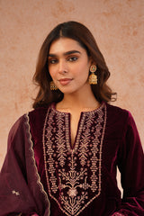 Regal Wine Velvet Suit- Inching India