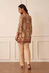 Beige Printed Crepe Set- Inchingindia