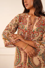 Beige Printed Crepe Set- Inchingindia
