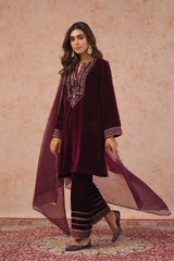 Regal Wine Velvet Suit- Inching India