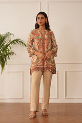 Beige Printed Crepe Set- Inchingindia
