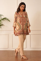 Beige Printed Crepe Set- Inchingindia