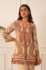 Beige Printed Crepe Set- Inchingindia