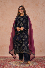Midnight Crush Velvet Embroidered Suit- Inching India
