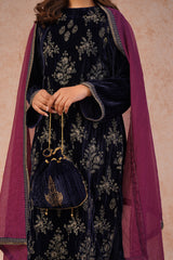 Midnight Crush Velvet Embroidered Suit- Inching India