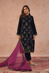 Midnight Crush Velvet Embroidered Suit- Inching India
