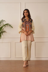 Regal Cream Printed Co-ord Set For Women -inching india