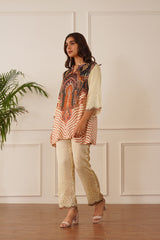 Regal Cream Printed Co-ord Set For Women -inching india