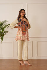 Regal Cream Printed Co-ord Set For Women -inching india