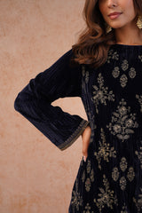 Midnight Crush Velvet Embroidered Suit- Inching India