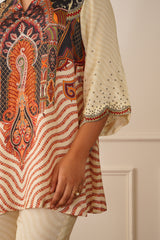 Regal Cream Printed Co-ord Set For Women -inching india