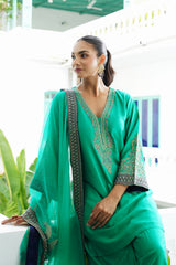Naaz Emerald Green Hand Embroidered Set with Dupatta