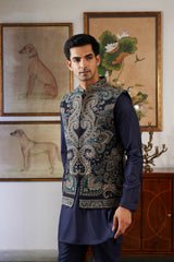 Naaz Navy Kaani Jacket with Kurta & Pant