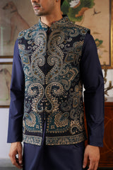 Naaz Navy Kaani Jacket with Kurta & Pant