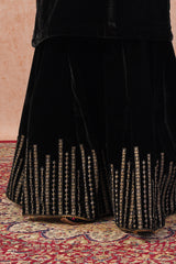 Black Velvet Embroidered Sharara Set- Inching India