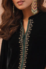 Black Velvet Embroidered Sharara Set- Inching India