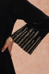 Black Velvet Embroidered Sharara Set- Inching India
